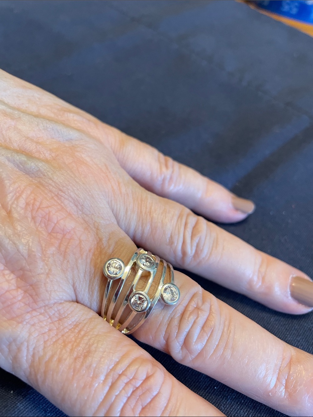 Vintage Premier Designs Silver Multi-Band Ring with Clear Stones